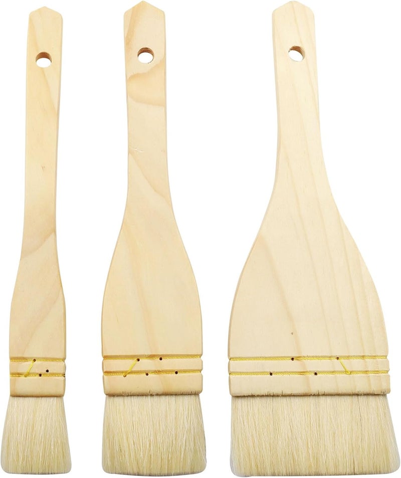 Moicstiy 3Pcs Flat Hake Brushes, Sheep Hair Bristles, Paint Brush Set for Watercolor, Wash, Pottery Painting - Baking Pastry Brush & BBQ Grill Brush for Kitchen (1/2/3 Inch) - Image 1